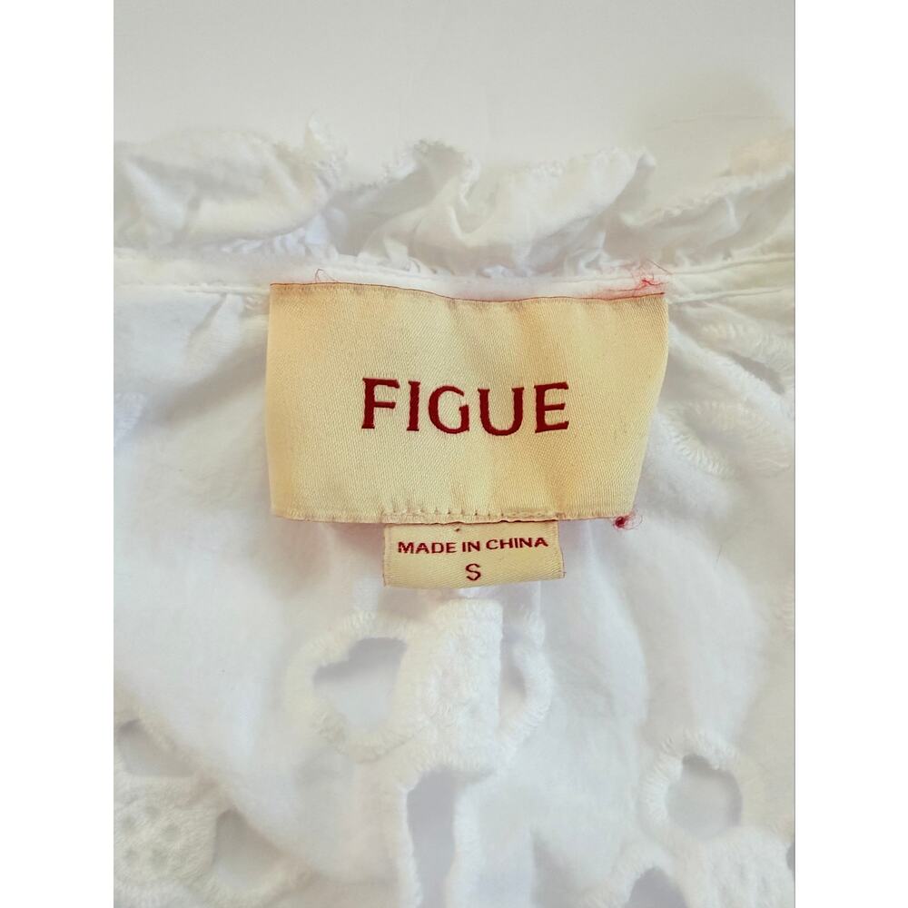 Figue Fia Eyelet Top White Chalk Size S 100% Cotton V Neck Button Blouse - Picture 4 of 9